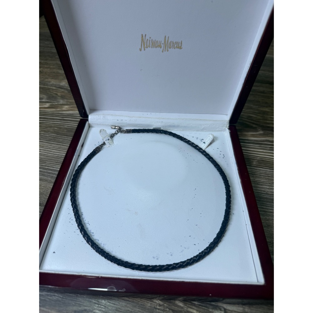 John Hardy Mens Classic Chain Black Braided Leather Necklace Sterling Silver 20"